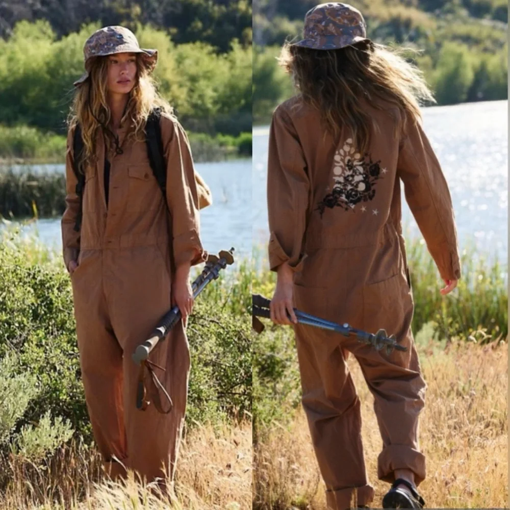 Free People Westerlind Climbing Jumpsuit Medium In Color Coyote Oversized